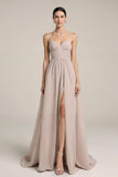 Fog Satin A Line Long Evening Dress with Slit