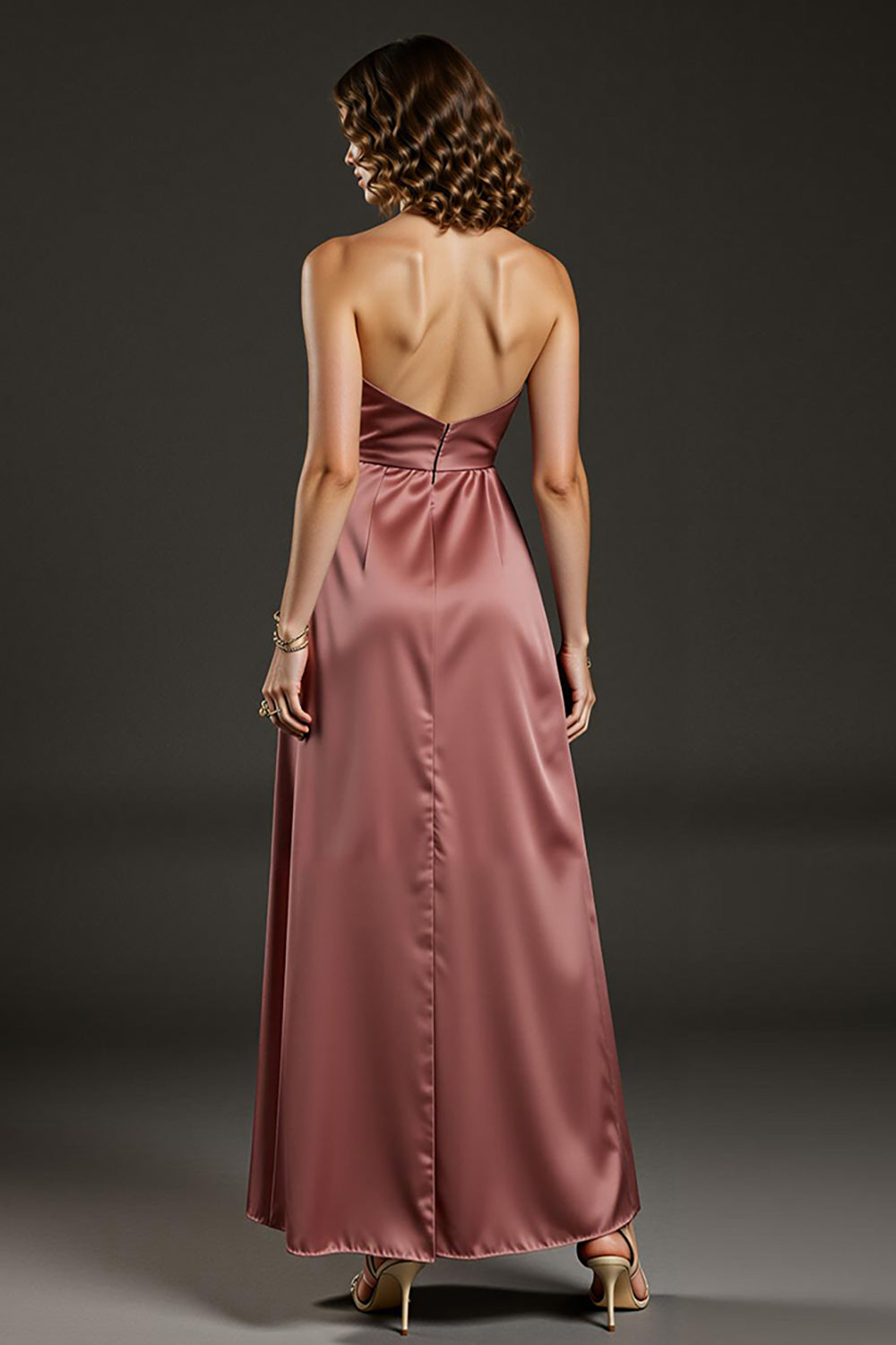 Cabernet Satin Halter Maxi Evening Dress with Slit