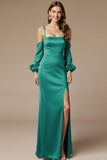 Peacock Green Cold Shoulder Sheath Maxi Evening Dress