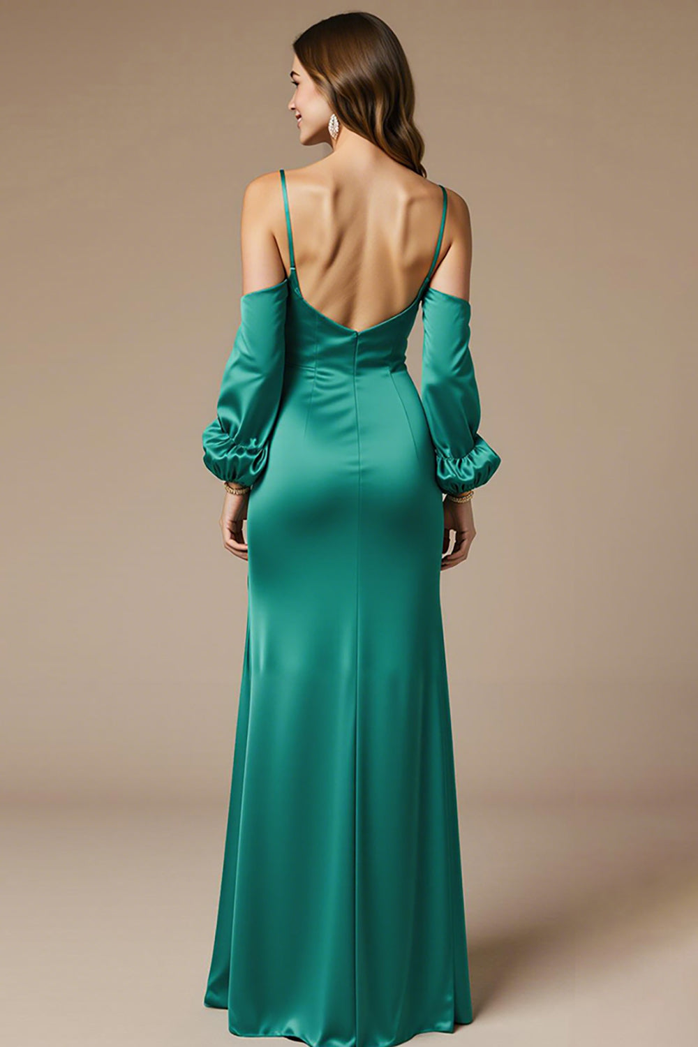 Peacock Green Cold Shoulder Sheath Maxi Evening Dress