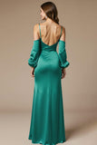 Peacock Green Cold Shoulder Sheath Maxi Evening Dress