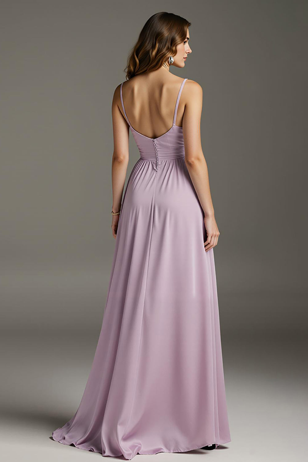 Light Purple A Line Pleated Satin Long Evening Dress