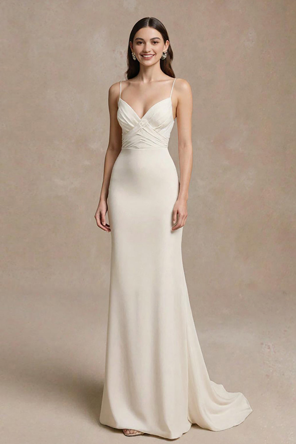 Ivory Spaghetti Straps Sheath Satin Evening Dress