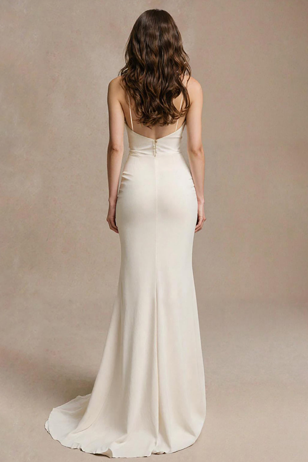Ivory Spaghetti Straps Sheath Satin Evening Dress