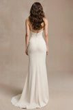 Ivory Spaghetti Straps Sheath Satin Evening Dress