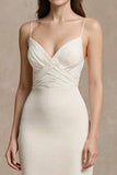 Ivory Spaghetti Straps Sheath Satin Evening Dress