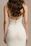 Ivory Spaghetti Straps Sheath Satin Evening Dress