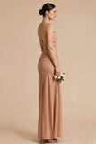 Terracotta Sheath Ruched Maxi Evening Dress