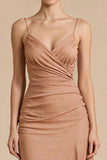 Terracotta Sheath Ruched Maxi Evening Dress