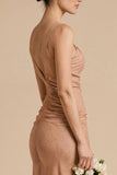 Terracotta Sheath Ruched Maxi Evening Dress