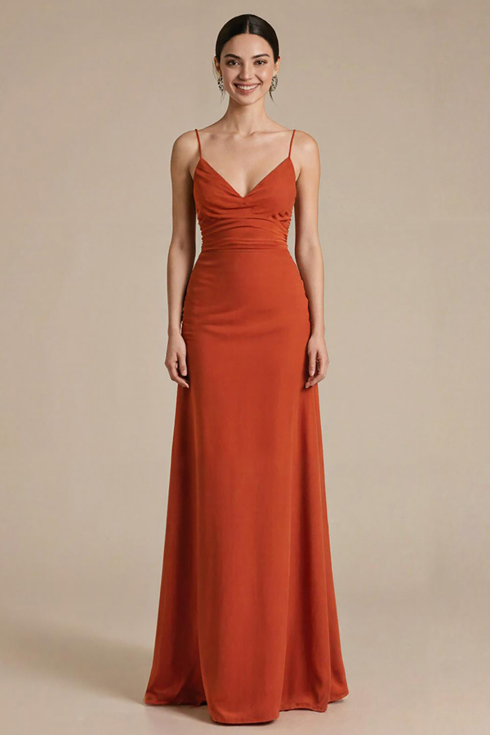 Burunt Orange Sheath V Neck Maxi Evening Dress