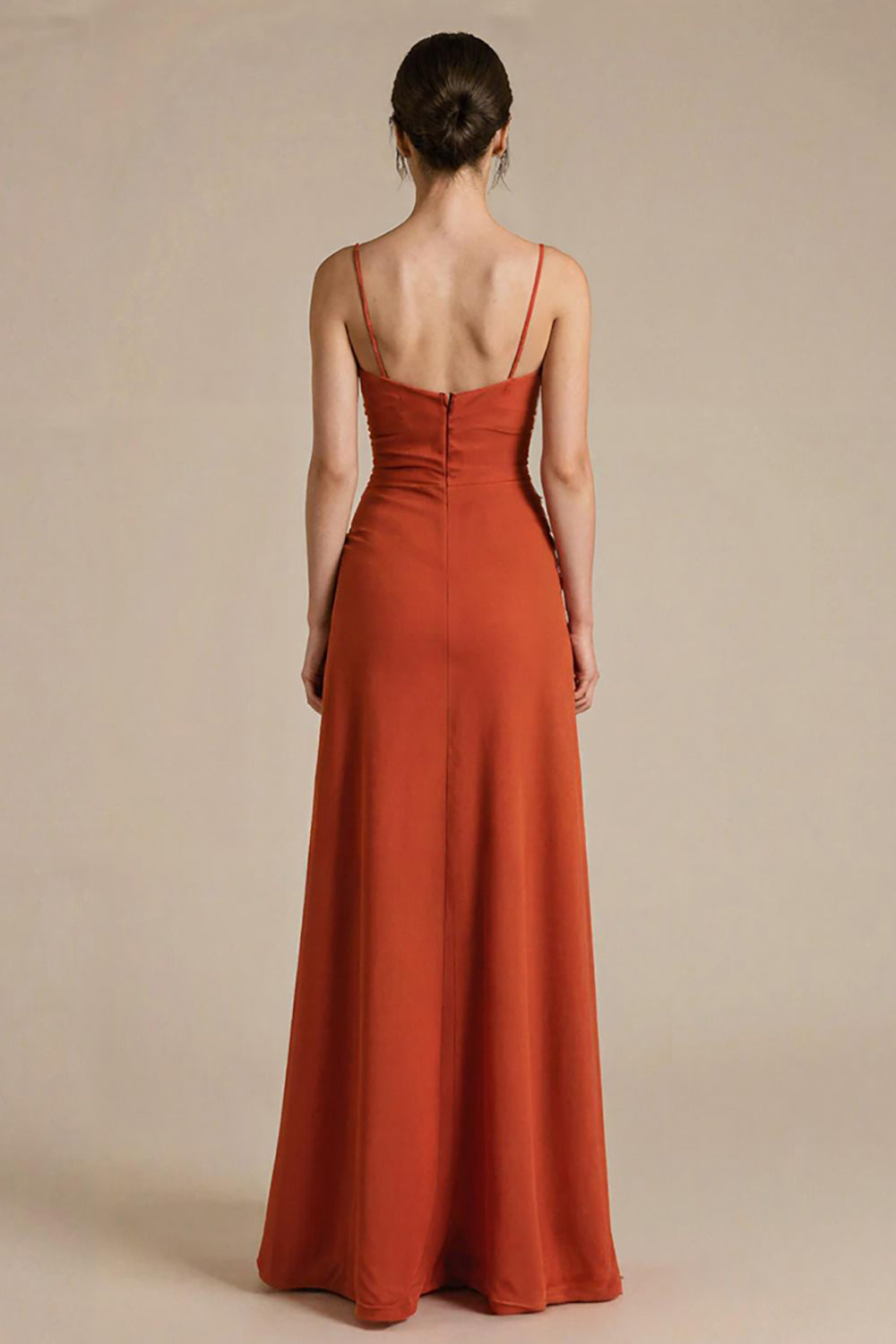 Burunt Orange Sheath V Neck Maxi Evening Dress