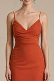 Burunt Orange Sheath V Neck Maxi Evening Dress