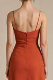 Burunt Orange Sheath V Neck Maxi Evening Dress