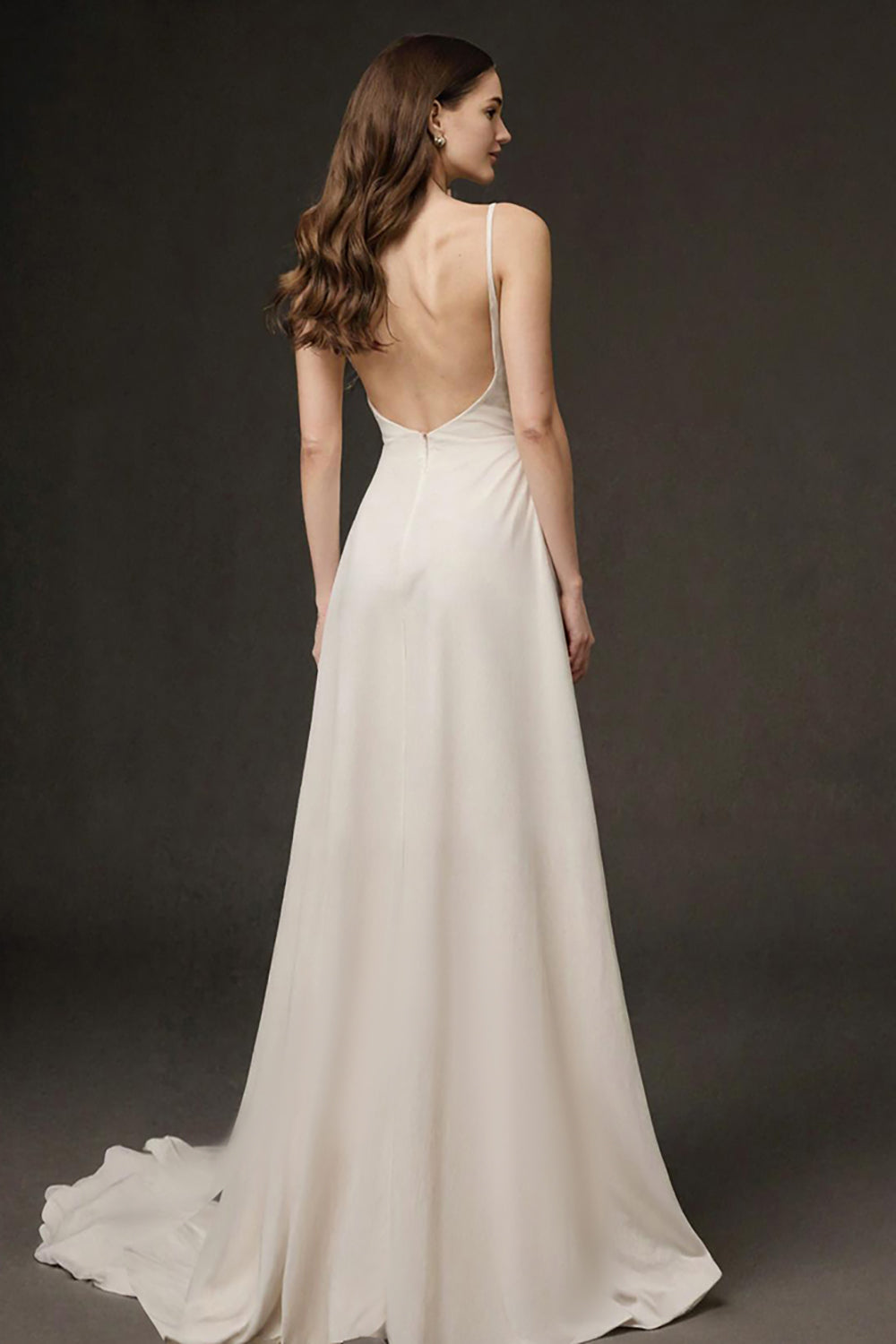 Ivory V Neck A Line Ruched Long Evening Dress