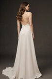 Ivory V Neck A Line Ruched Long Evening Dress