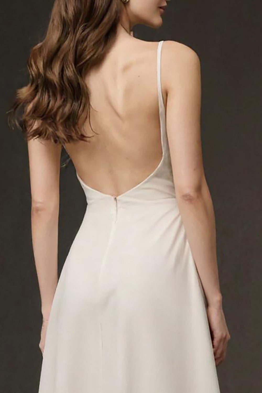 Ivory V Neck A Line Ruched Long Evening Dress