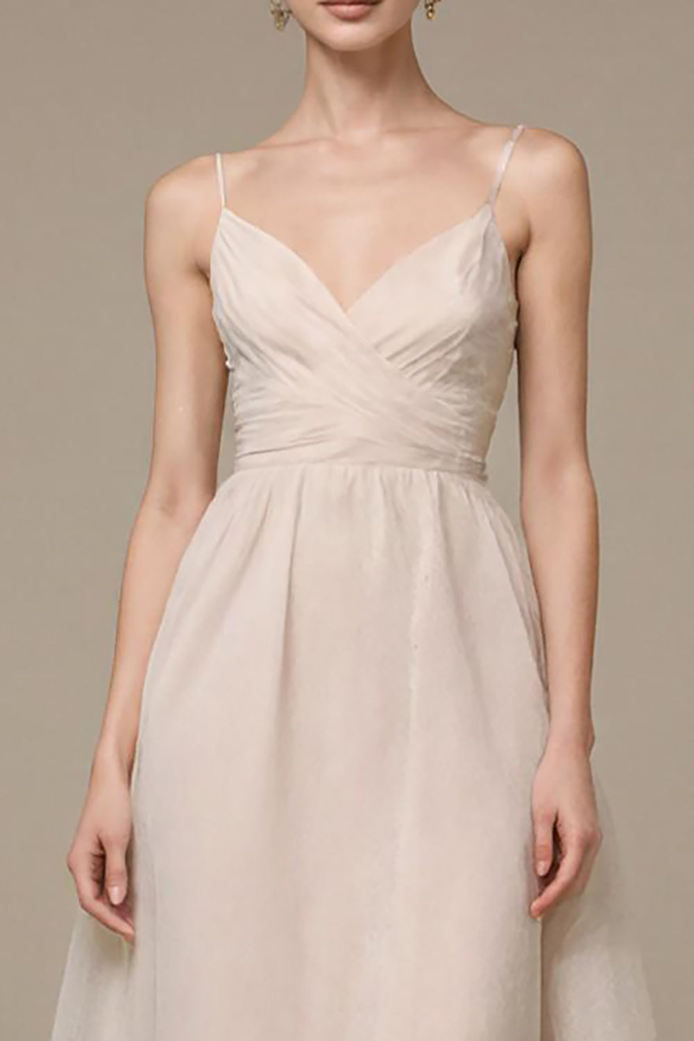 Fog Ruched V Neck A Line Long Evening Dress