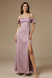 Light Purple Cold Shoulder Satin Sheath Long Evening Dress