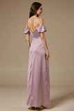 Light Purple Cold Shoulder Satin Sheath Long Evening Dress