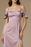 Light Purple Cold Shoulder Satin Sheath Long Evening Dress