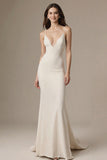 Ivory Spaghetti Straps Satin Mermaid Long Evening Dress
