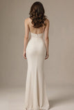 Ivory Spaghetti Straps Satin Mermaid Long Evening Dress