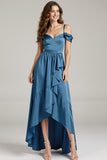 Twilight Cold Shoulder A Line Ruffled High-Low Evening Dress