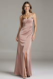 Desert Rose Ruched Satin Sheath Long Evening Dress