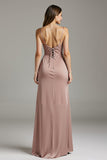 Desert Rose Ruched Satin Sheath Long Evening Dress