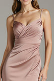 Desert Rose Ruched Satin Sheath Long Evening Dress