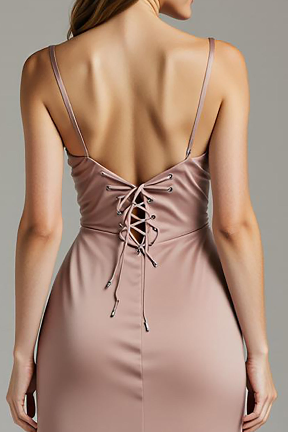 Desert Rose Ruched Satin Sheath Long Evening Dress