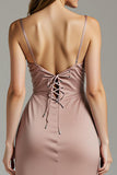 Desert Rose Ruched Satin Sheath Long Evening Dress