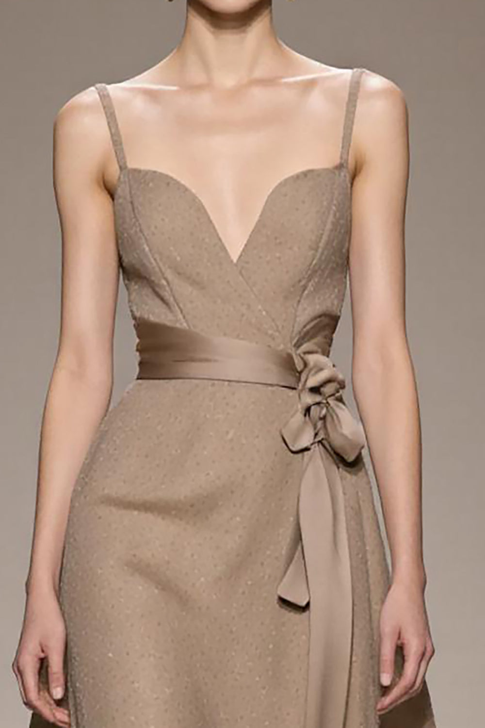 Coffee Satin A Line Long Evening Dress with Belt