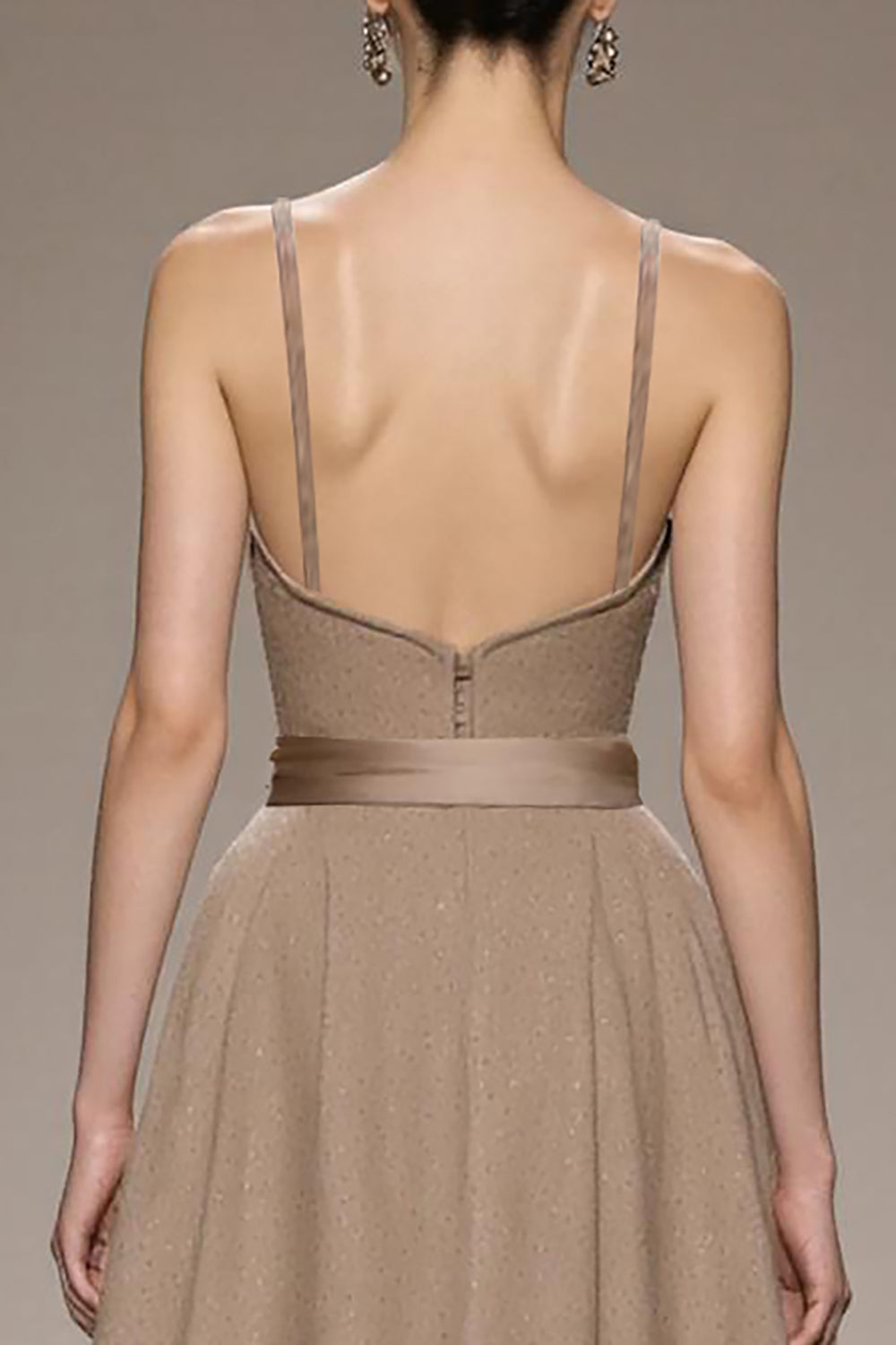 Coffee Satin A Line Long Evening Dress with Belt