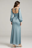 Light Blue Long Sleeve Sheath Evening Dress