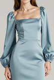 Light Blue Long Sleeve Sheath Evening Dress