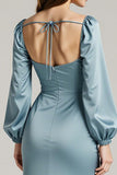 Light Blue Long Sleeve Sheath Evening Dress