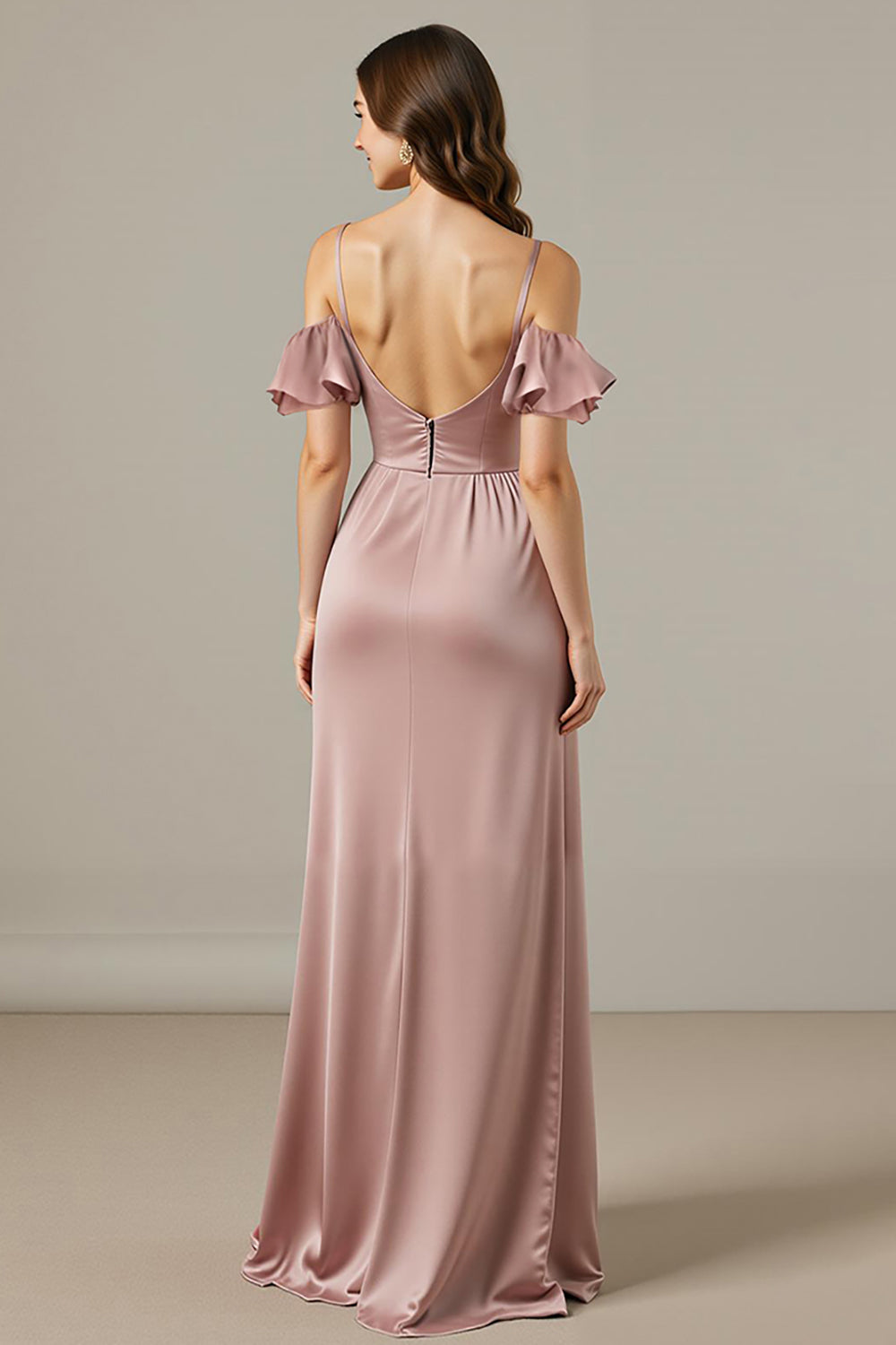 Cold Shoulder Light Pink Ruched Sheath Evening Dress