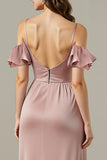 Cold Shoulder Light Pink Ruched Sheath Evening Dress