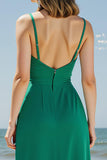 Green Sheath Long Evening Dress With Pocket
