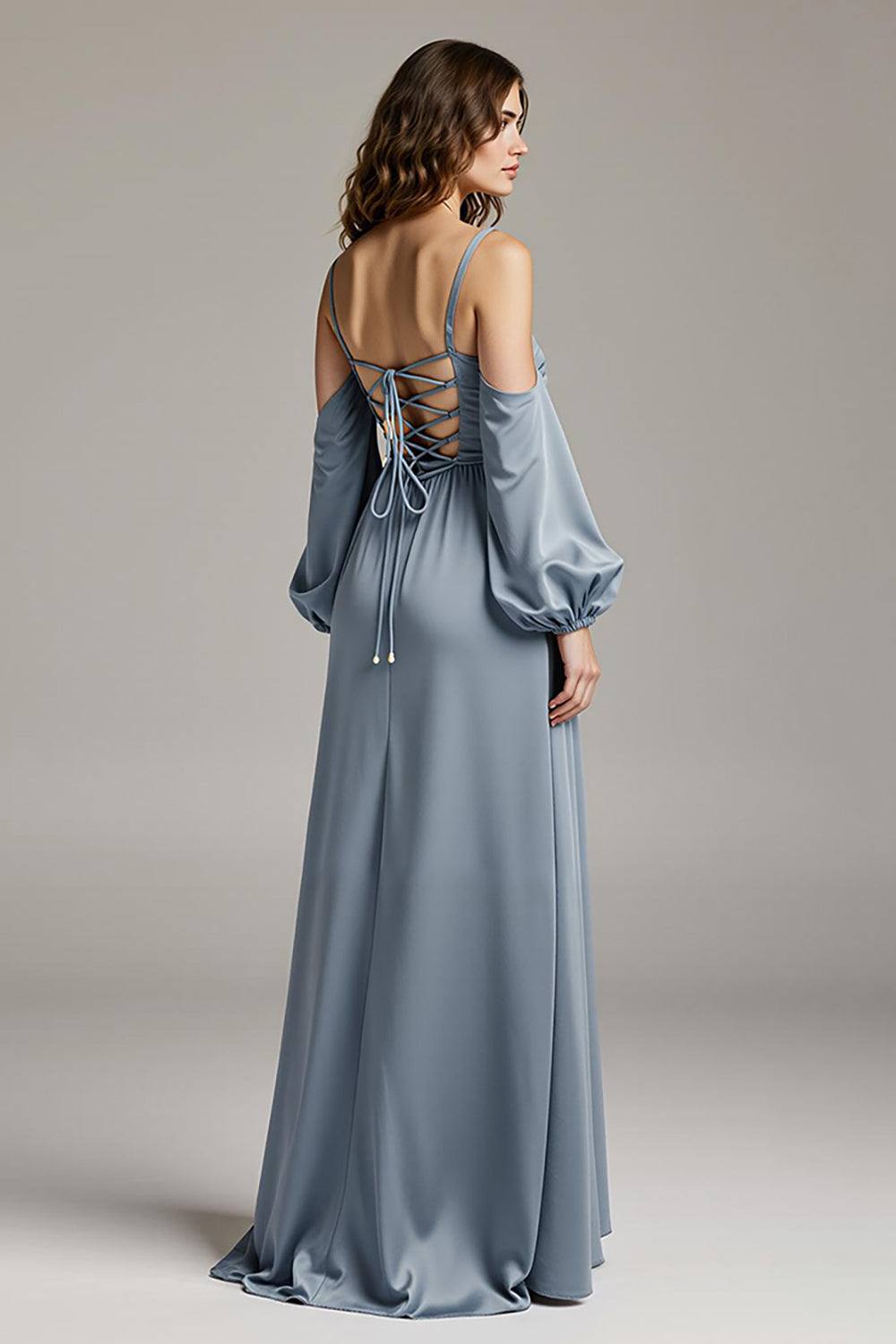 Cold Shoulder Steel Grey A Line Long Evening Dress
