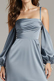 Cold Shoulder Steel Grey A Line Long Evening Dress