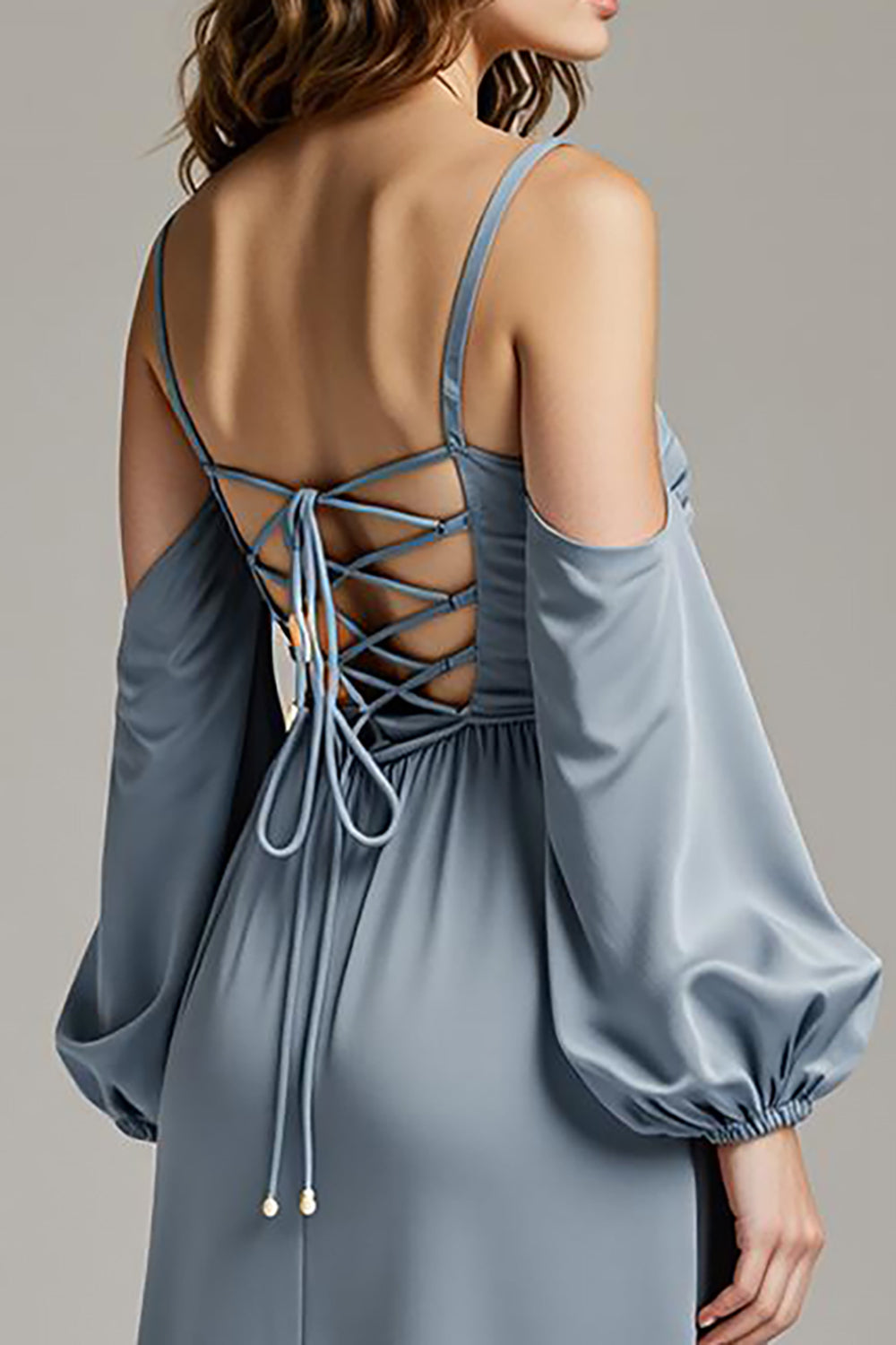 Cold Shoulder Steel Grey A Line Long Evening Dress