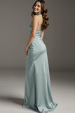 Halter Mint Green Sheath Evening Dress with Slit