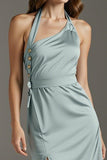 Halter Mint Green Sheath Evening Dress with Slit