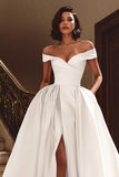 Off the Shoulder White A Line Wedding Dress
