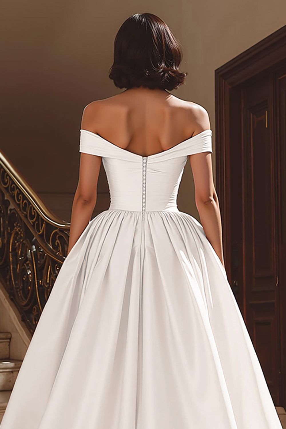 Off the Shoulder White A Line Wedding Dress