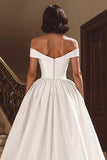Off the Shoulder White A Line Wedding Dress