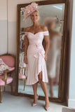 Candy Pink Off The Shoulder A Line Ruched Mother of Bride Dress